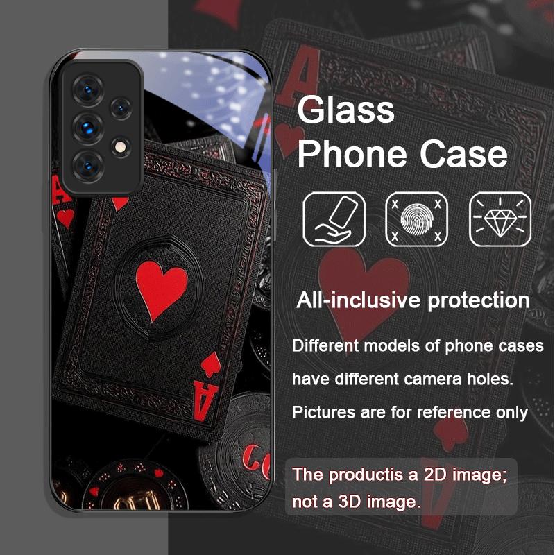 Creative The Ace of Spades Pattern Tempered Glass Phone Case for Samsung Galaxy A56 A72 A55 A54 A53 A52 A36 A15 A14 A13 5G Cover