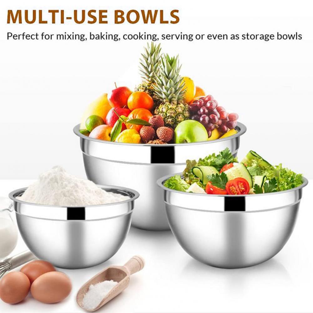 3Pcs Stainless Steel Salad Bowl with Lids Stackable Vegetable Fruit Washing Egg Mixing Noodle Soup Storage Basin Container