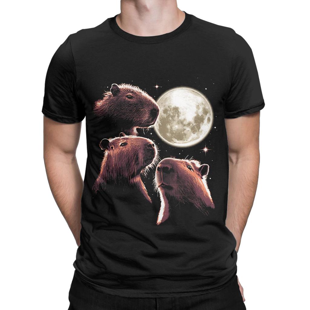 Three Capybara Moon Funny Capybara Meme Mystical Capybara Funny 100 Cotton TShirt capybara Tops Tees For Unisex