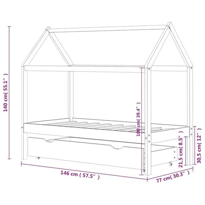 VidaXL Cadre de lit d'enfant avec un tiroir Blanc Pin massif 70x140 cm