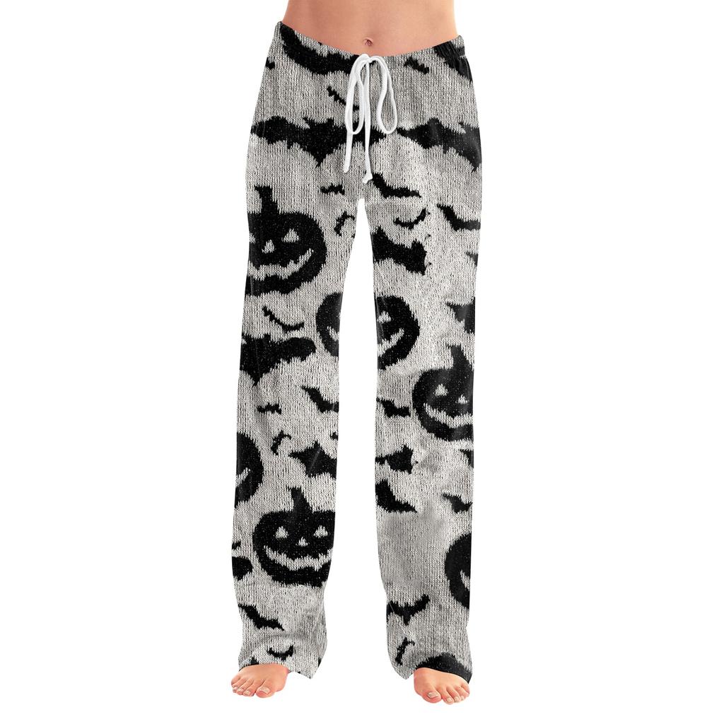 Pantaloni Pigiama da Donna con Stampa di Halloween, Vita Elastica e Coulisse, per Uso Casual e da Notte