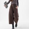 Women's High-Waisted Black-Grey Wool Blend Wide-Leg Trousers, Plus Size, Autumn/Winter