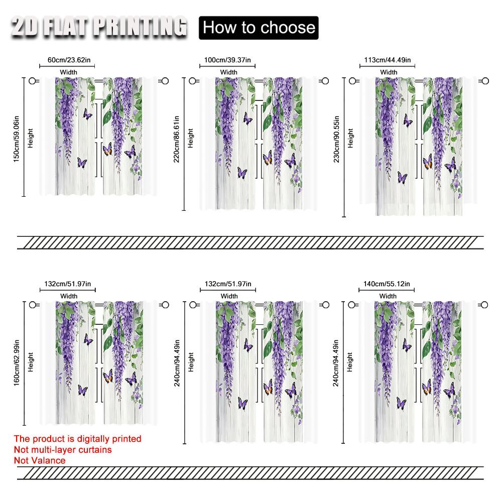 2pc    Window Curtains Charming Wisteria and Butterfly Versatile Polyester  Without Electricity summer party decorations for