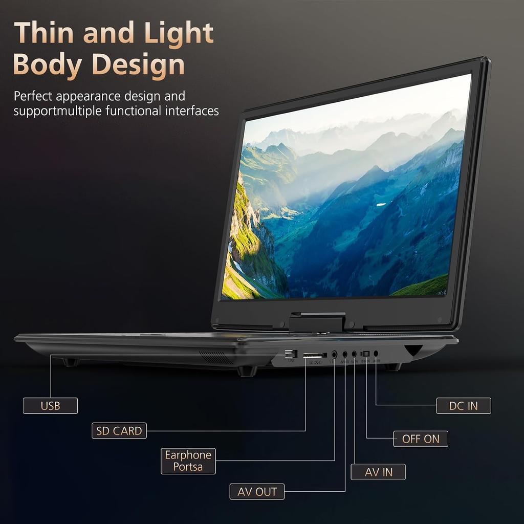 17.9" Portable DVD Player for Kids with 15.6" Swivel Screen, 5 Hours Rechargeable Battery, Car DVD Player with High Volume Dual Speakers