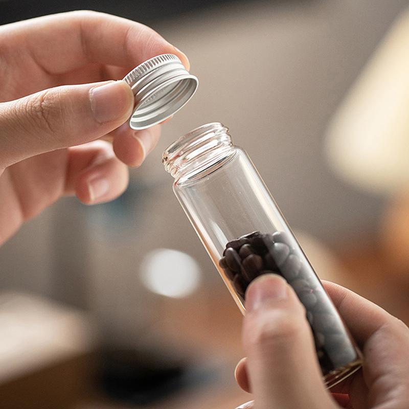 Coffee Bean Glass Tube With Aluminum Tool Bottled Tubes Grain Storage Wooden Sealed Airtight Canisters