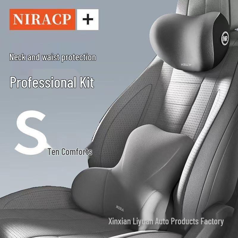 Car Neck and Lumbar Support Set - Headrest and Waist Cushions for Drivers