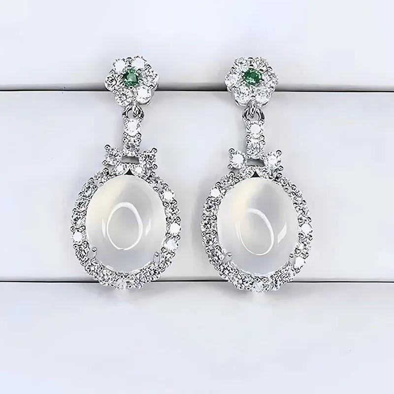 Роскошные серьги из натурального ледяного халцедона нежного стиля для женщин, полупрозрачные зеленые нефритовые серьги-капли, модная бижутерия
