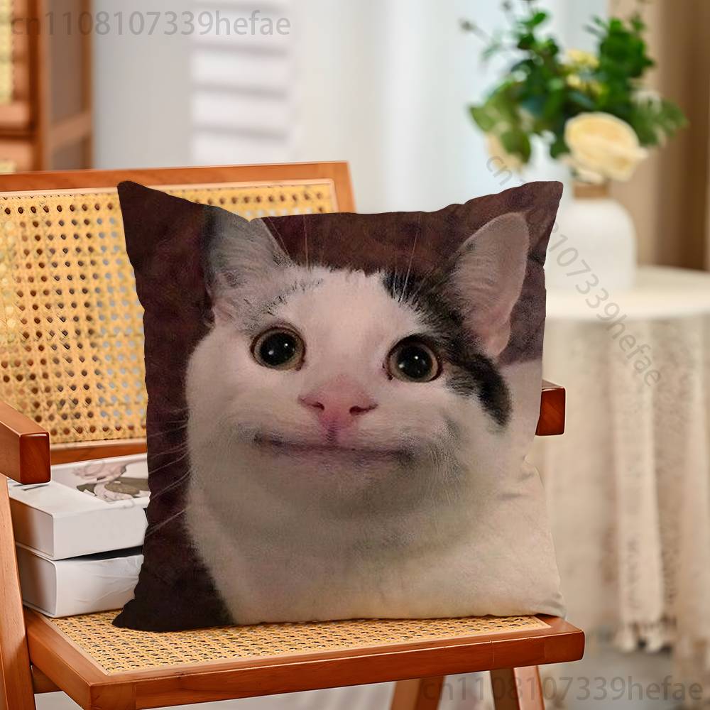 Cat Memes Funny Meme Print Polyester Pillow Case for Valentine Gift Home Sofa Cushion Cover Decoration Custom