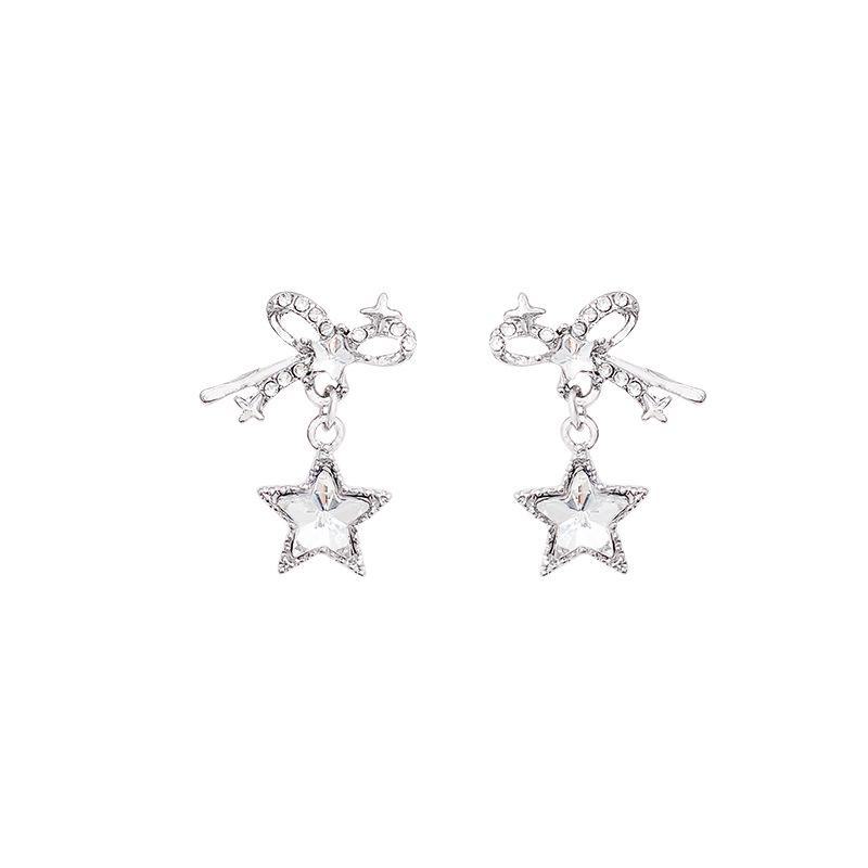 Korean Hot Style Diamond Star Bow Earrings with S925 Silver Needle