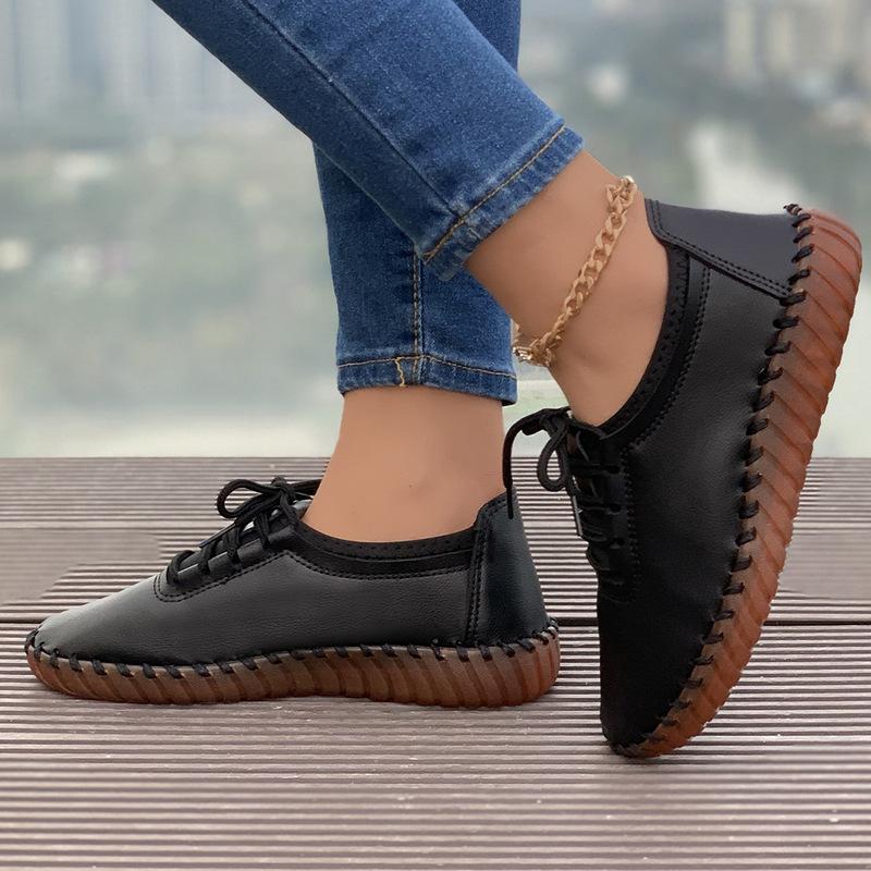 Spring Round Head Flat-soled Lace-up Shoes Fashion Single Shoes