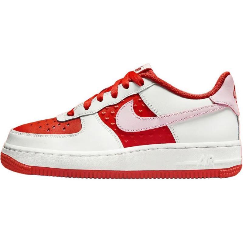 Nike Air Force 1 Anti Slip Wear Resistant Low Top Kids' Skateboarding Shoes White Red Sneakers HV5165-121