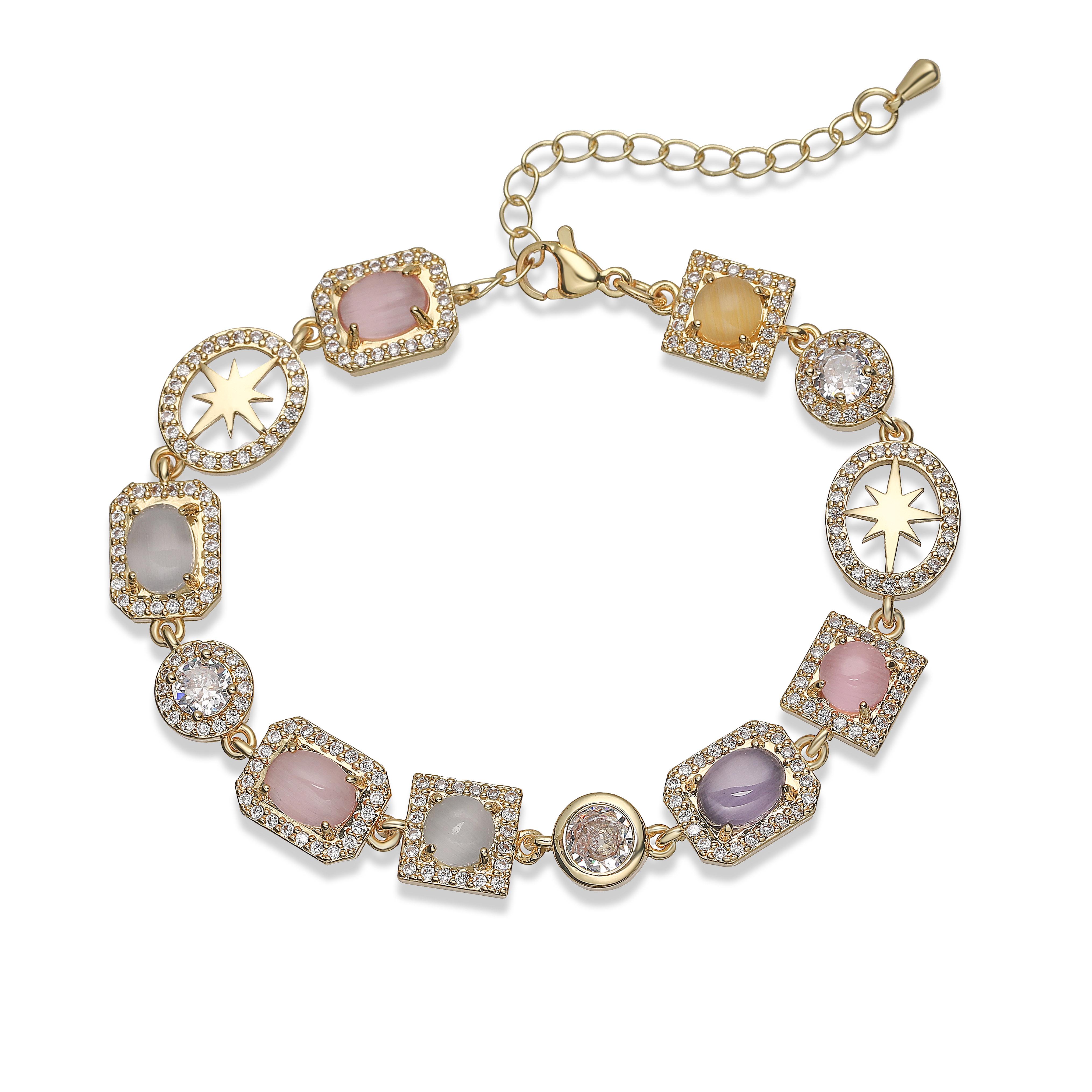 HECHENG,Hip Hop Neutral Retro CZ Stone Geometric Shape Bracelet Necklace for Men and Women Adjustable Zircon 1 piece Other