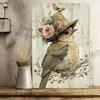 1PC Vintage Bird Art Metal Sign, Retro Floral Hat Bird Wall Plaque, Colorful Nature Iron Decor, Easy‑to‑Hang