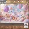 1 Piece of 2D Plane, Background Cloth, Dreamy Bear-themed Background, with Hot Air Balloons and Fluffy Clouds