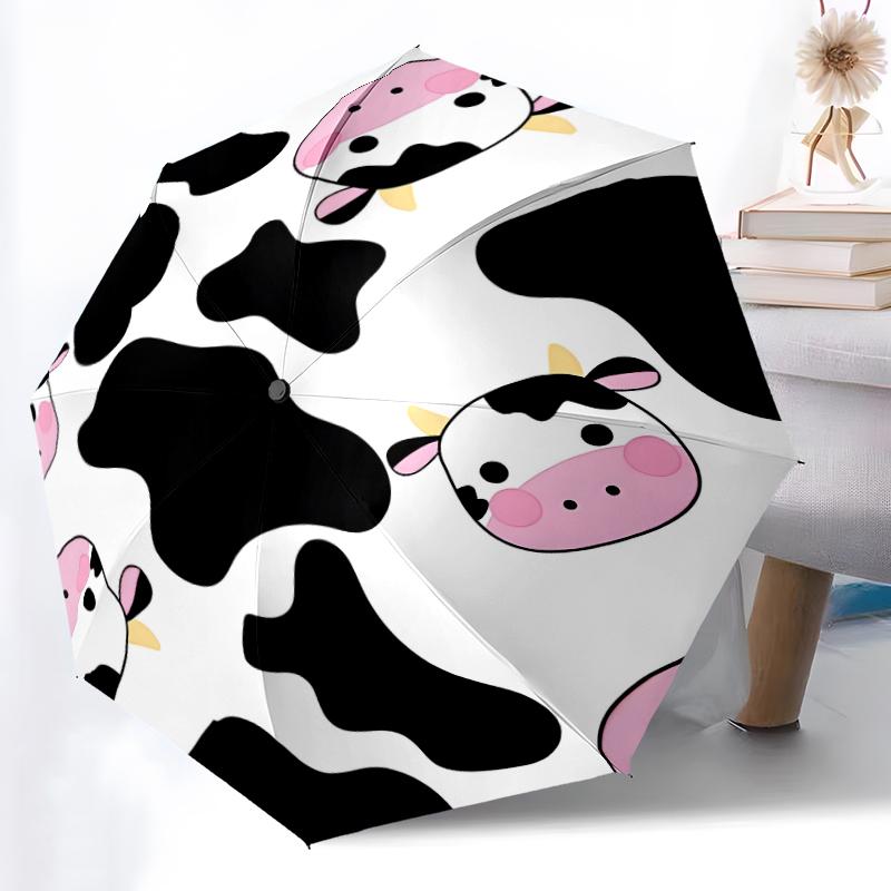 1pc Sturdy 8-Bone Auto Umbrella, Dairy Cow Umbrella, Digital Printed, Foldable Umbrella for On-the-Go Outdoor Use