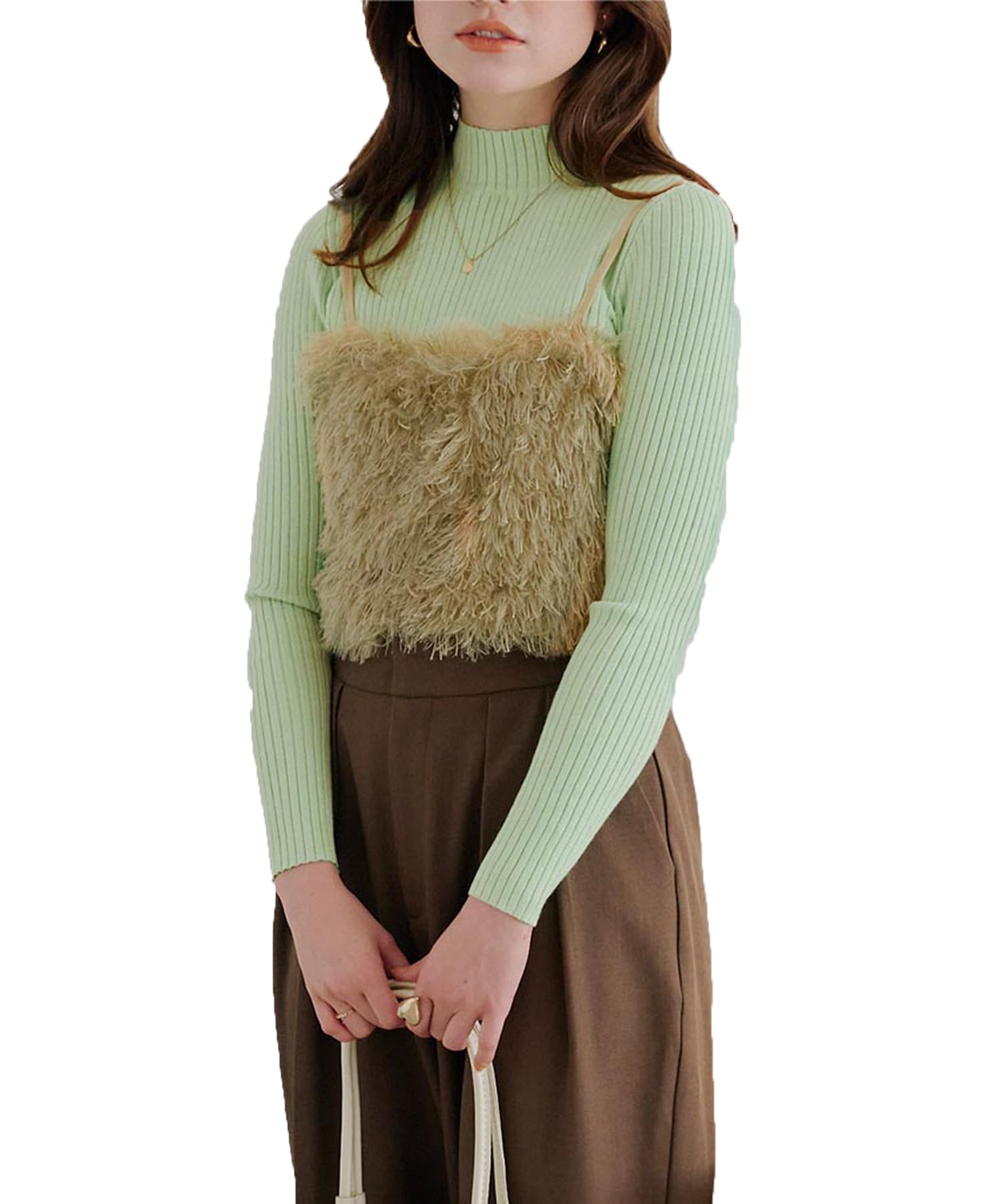 

Titibait High Neck Ribbed Knit Sweater ACXP3870 Small Light Green Women s