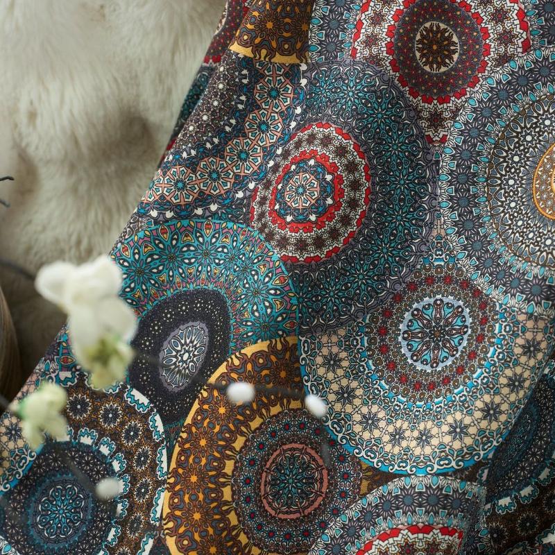 Pure Cotton Printed Plain Weave Fabric Ethnic Style Simia Fabric DIY Dress Coat Decorative Fabric Throw Pillow Bar Tablecloth
