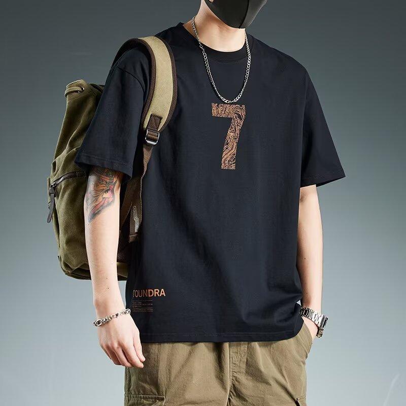 

American Fashion Japanese Korean Style Short Sleeve T-shirts Men s Casual Trendy O-neck Printed T-shirts Male Clothes S чорний