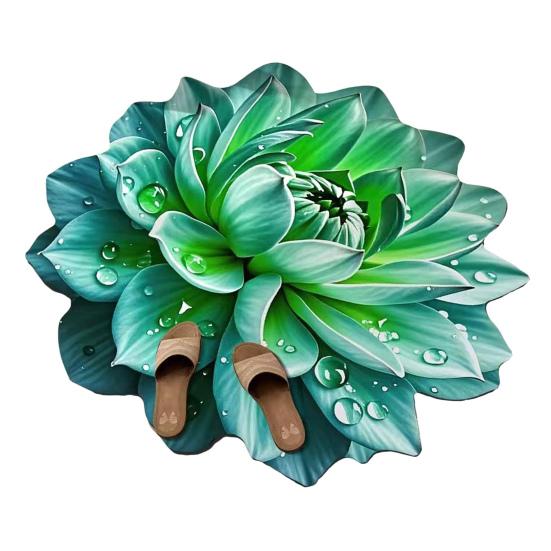 Flower Floor Rug Non-Slip Absorbent Bathroom Mat Decorative 3D Realistic Pattern Floral Mat