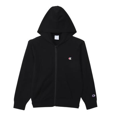 Champion Long Algodão Logo de Um Ponto com Capuz e Zíper Tamanho 150 Moletom Infantil, Manga, 100% Algodão, EUA, Bordado, Camisa, Básico, CK-Z101, Preto,