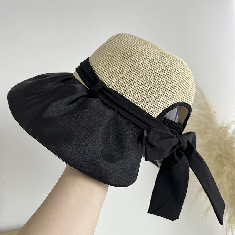 Summer vinyl visor women's hat UV protection big brim sun hat face cover bucket hat sun protection straw hat