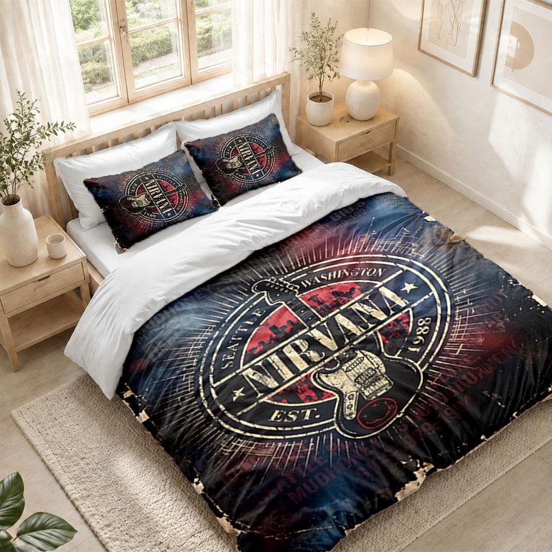 Bedding Set 1 Duvet Cover 2 Pillowcases Nirvana Print Bedroom Home Decoration