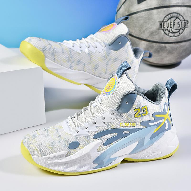 Mandarin duck basketball shoes men's mesh breathable high-top sports shoes new non-slip student luminous training competition sneakers women