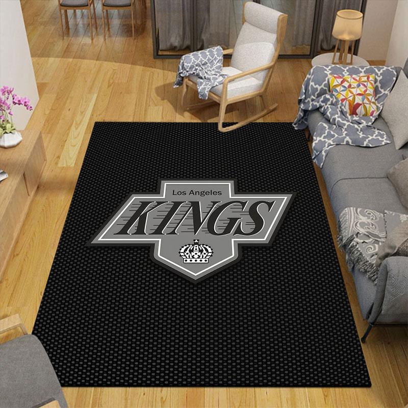 LA Kings Flannel Printed Carpet, Home Sofa Decoration for Living Room & Bedroom, Non‑Slip Play Flannel Floor Mat for Game Room