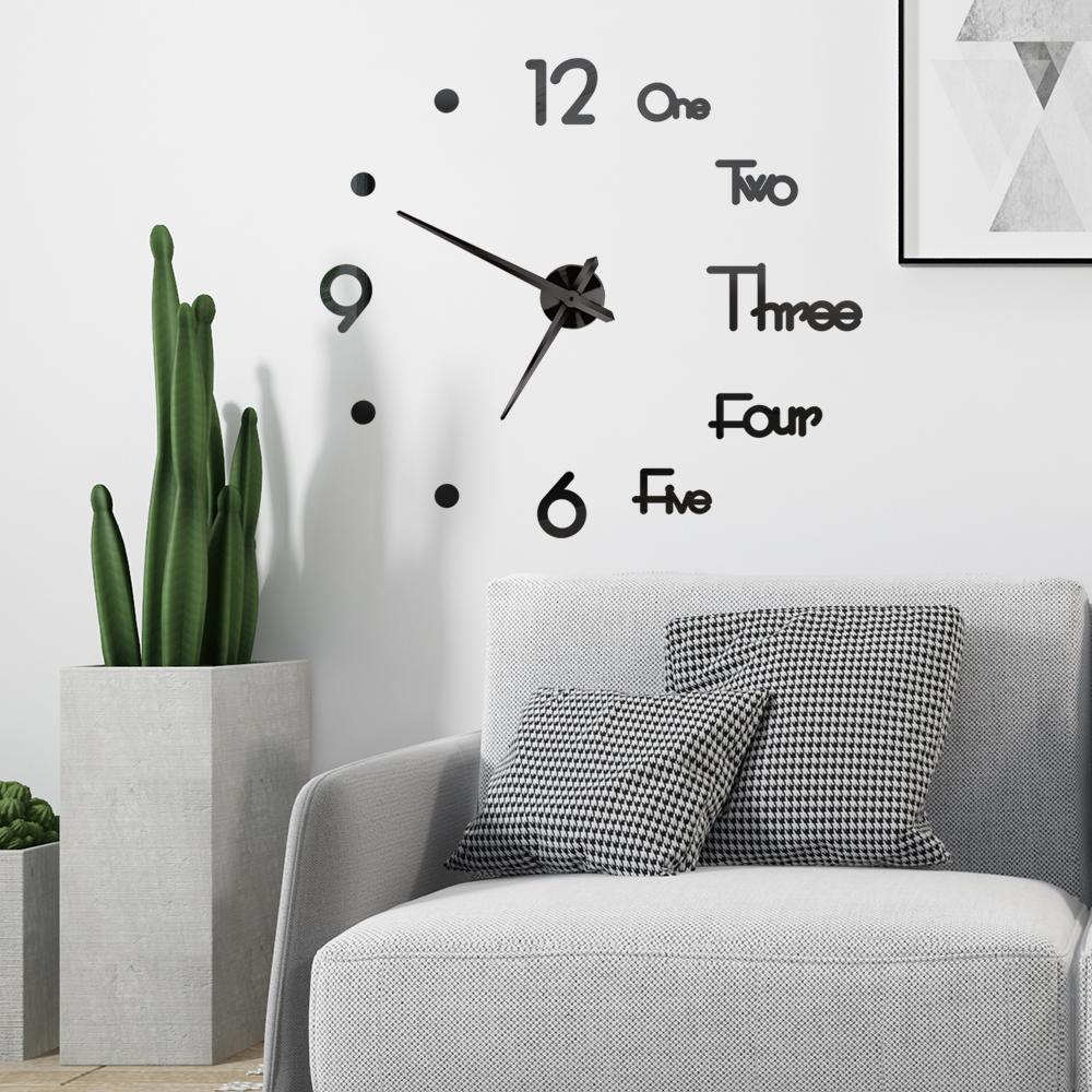 3D Wall Clock DIY Big Wall Clocks Modern Living Room Acrylic Mirror Stickers Self-Adhesive Quartz Watch Silent Home Decoration