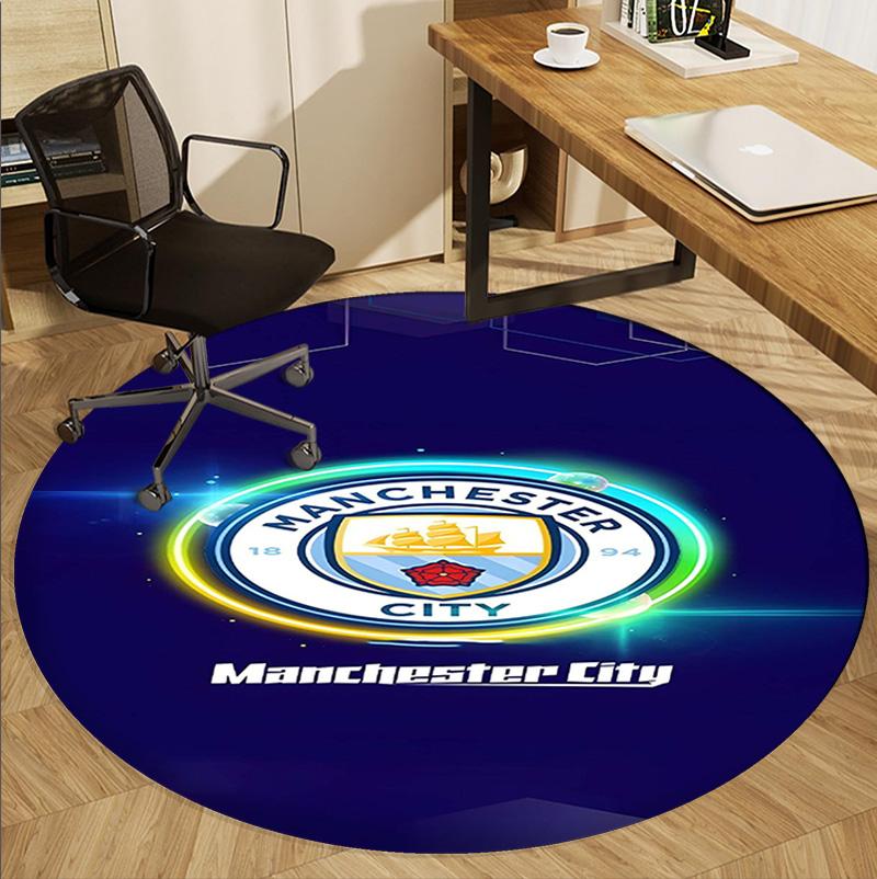 Tappeto Rotondo con Motivo Calcio Manchester FC, Tappetino Interno/Esterno, per Picnic, Sala Giochi, Camera da Letto, Ufficio, Soggiorno, Tappeto Decorazione Casa, Regalo di Compleanno