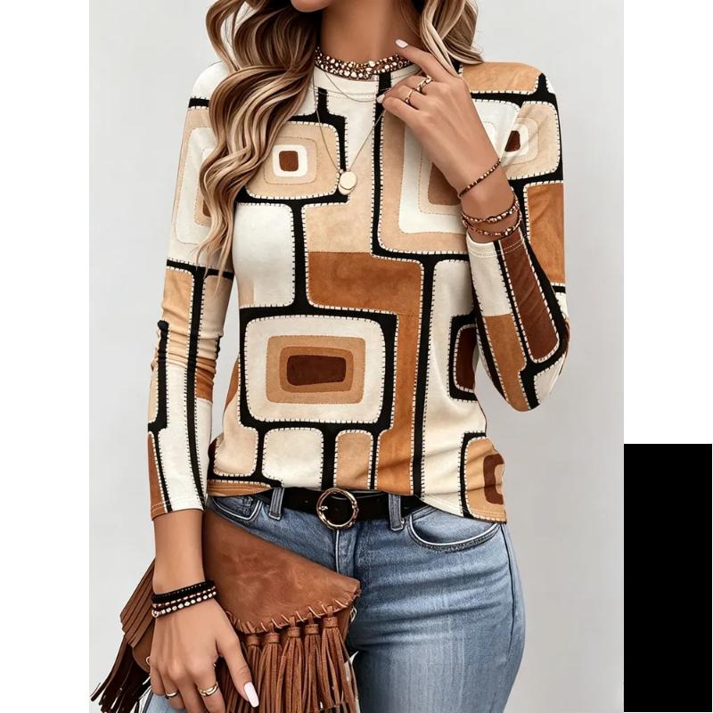 Crew Neck T-ShirtFashion Women's Crew Neck Long Sleeve 3D Casual Color Printing Casual Long Sleeve