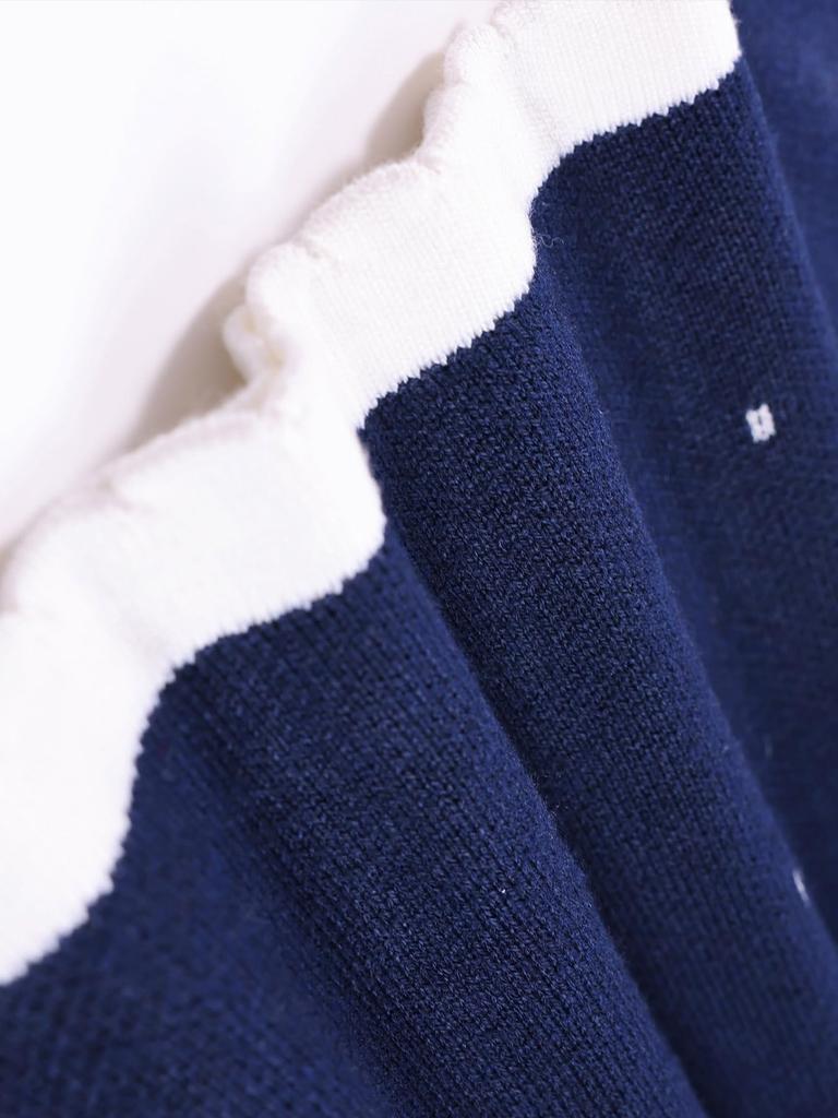 Barry Banny Strick Lang Rund Marineblau Gepunktet Bestickt Faux Niedlich und Stilvoll Größe 160 Kinder Strickjacke, Mantel, Mädchenpullover, Ärmel, Kragen, Punkte, Schicht,