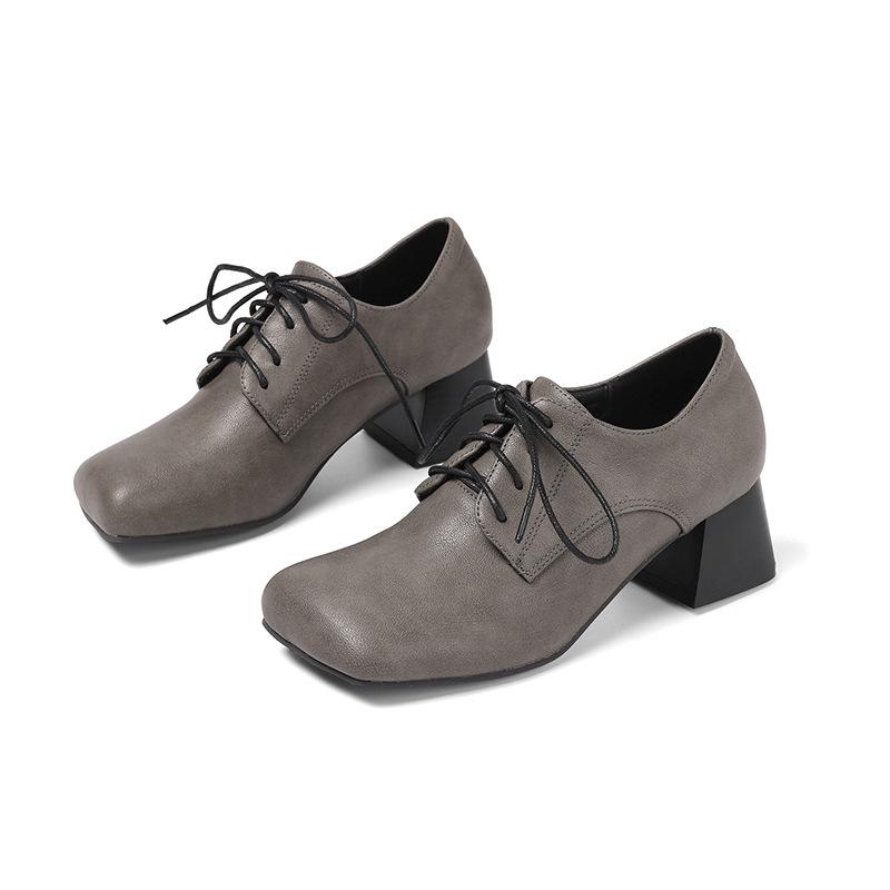 Scarpe con tacco alto a punta spessa, stringate, a taglio basso, tinta unita, patchwork rétro, nuove per la primavera e l'estate