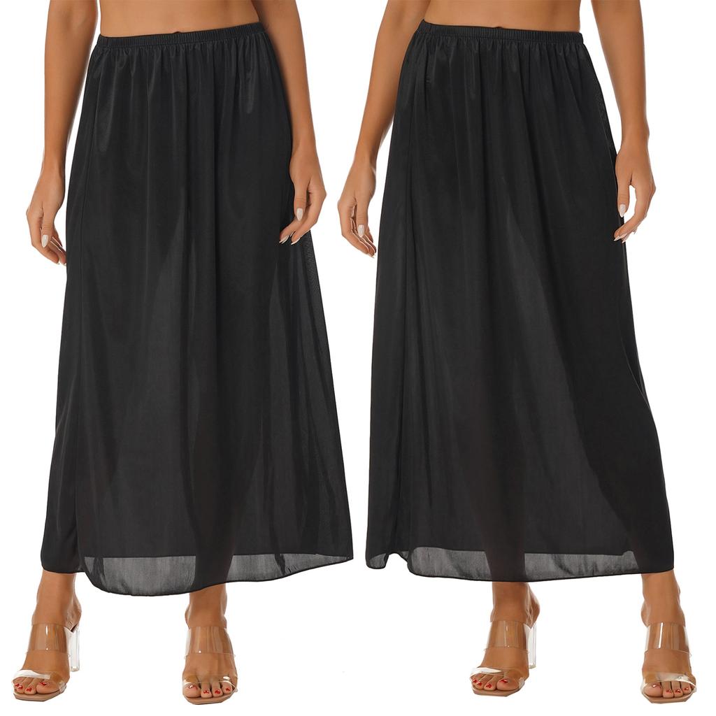Mulheres Cor Sólida Meia Saia Deslizante Cintura Elástica Saia Midi Interna Saia Longa