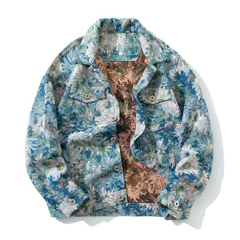 Autumn American Retro Embroidered Jacquard Jacket Men's Loose and Versatile Jacket