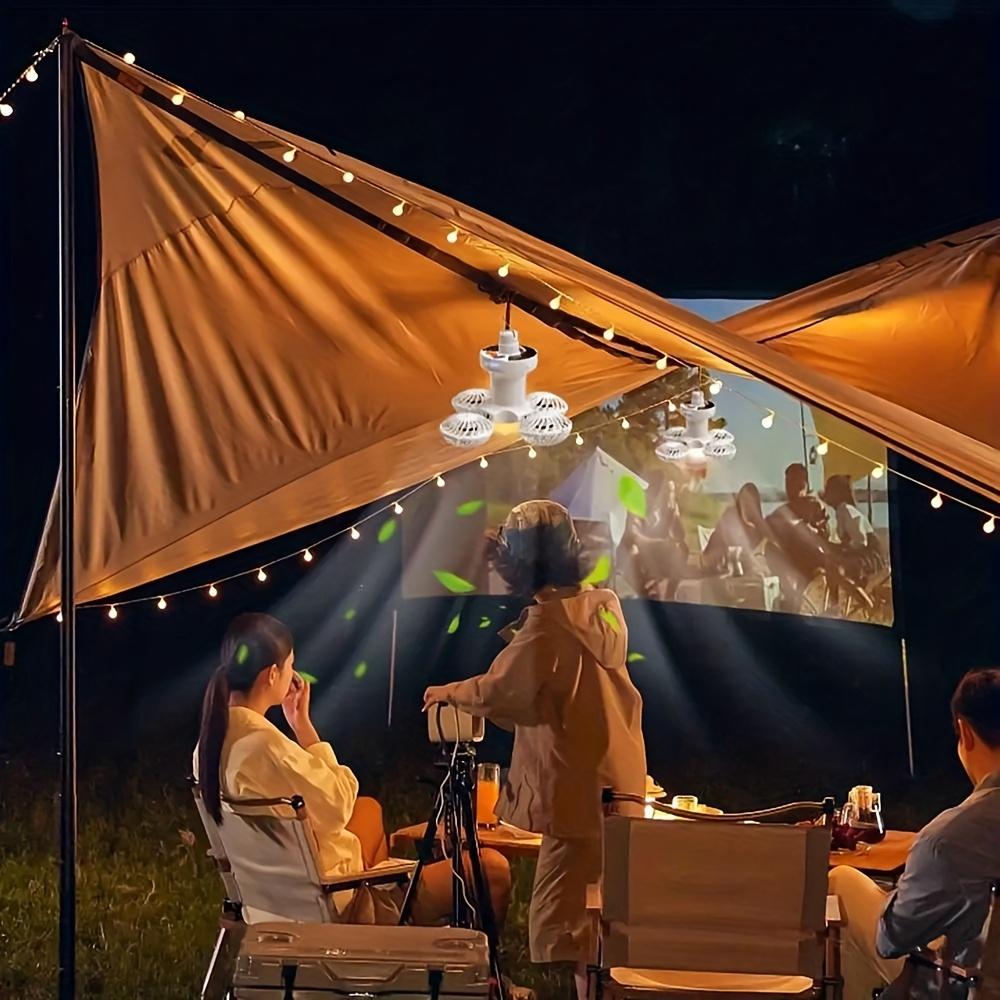 Solar Camping Fan,Light with Ceiling Fan, USB Rechargeable Portable Electric Fan, Hangable Handheld Light with Adjustable Speed,3 Colors, Tent,