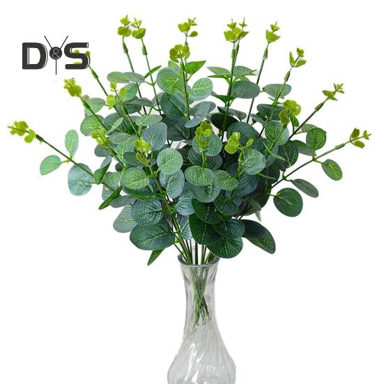 10Pcs Artificial Eucalyptus Leaves Branch with Stem Realistic Reusable Faux Green Plants Greenery Home Table Centerpiece Decoration Photo Props