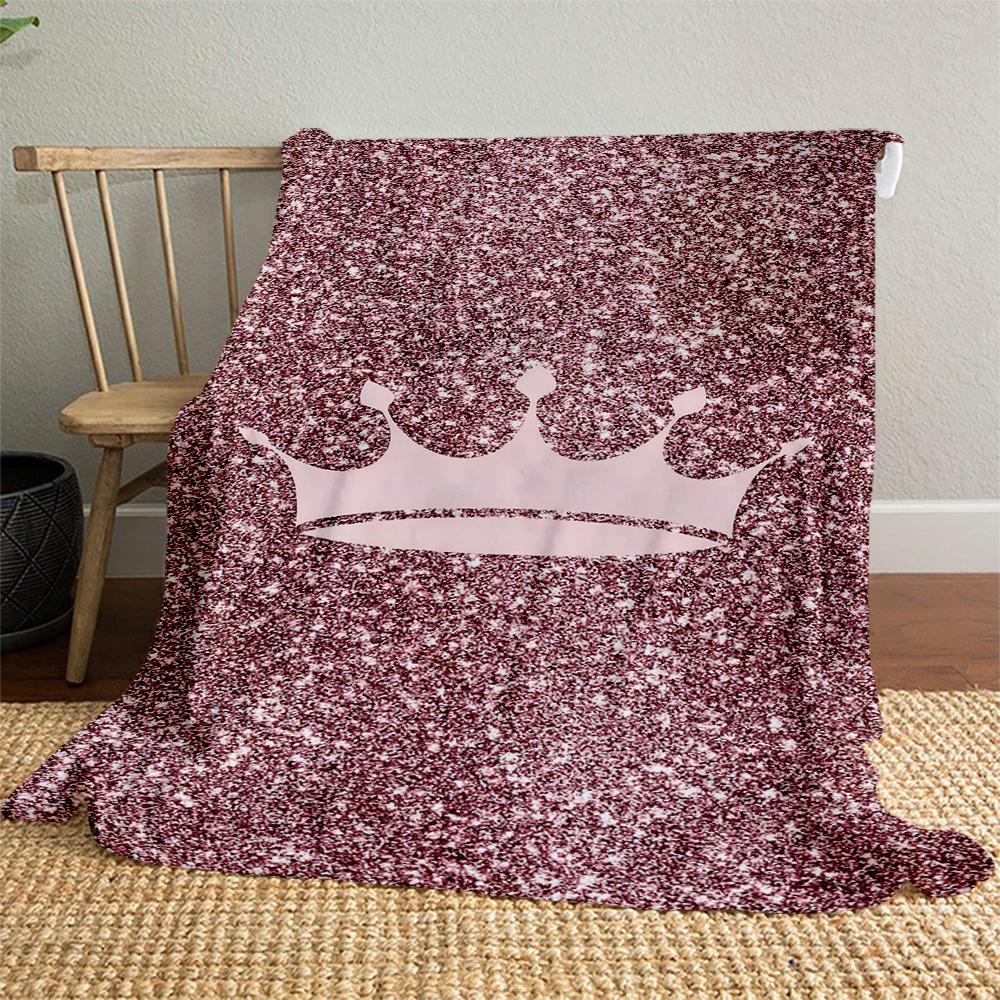 1pc Crown Glitter Outdoor Flannel Blanket Soft Warm All-Season Throw for Sofa Bed Car Camping Office, Cozy Gift Idea1239S