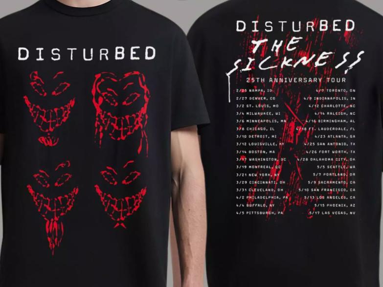 Disturbed The Sickness 25Th Anniversary Tour Faces Tour T-Shirt XL