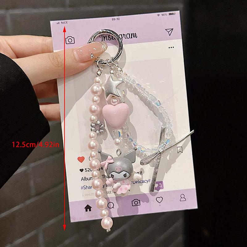 Sanrio Cute Cartoon Character Series Cute Bead Chain Small Bow Keychain Bag Pendant