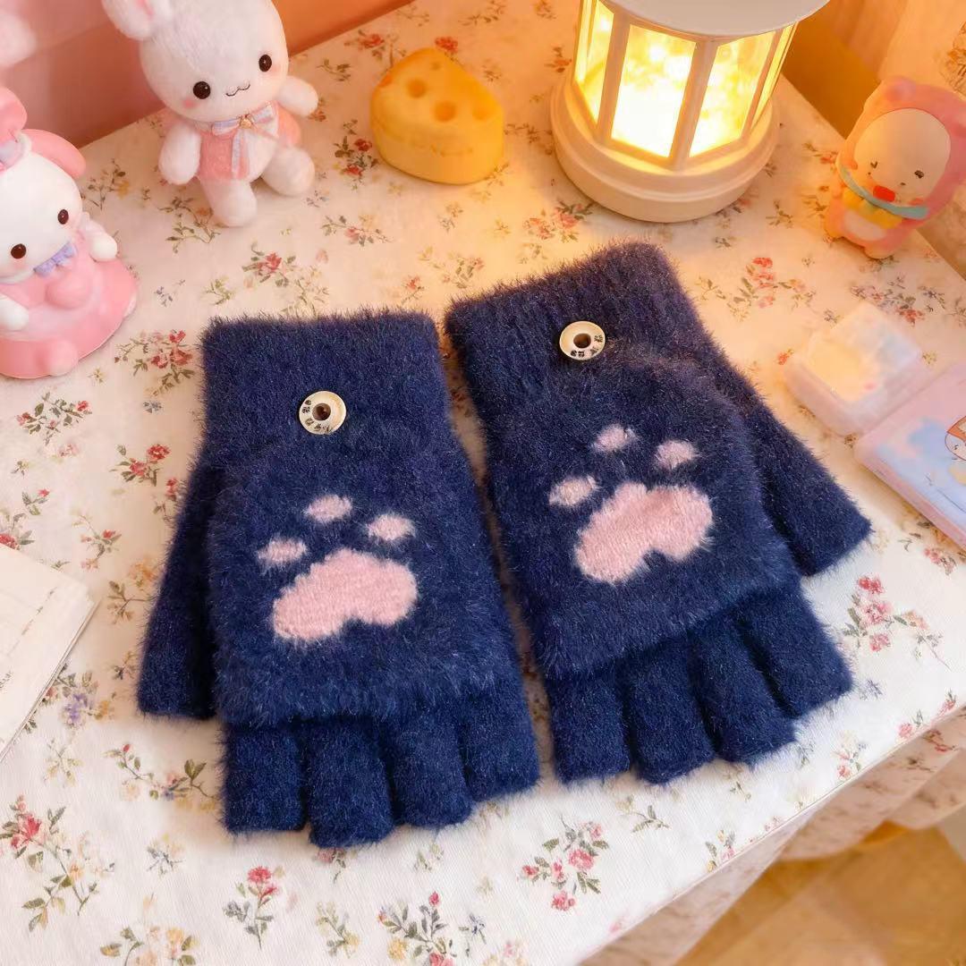 

Варежки без пальцев с кошачьими лапками – Милые, Теплые, Эластичные для студентов на осень/зиму