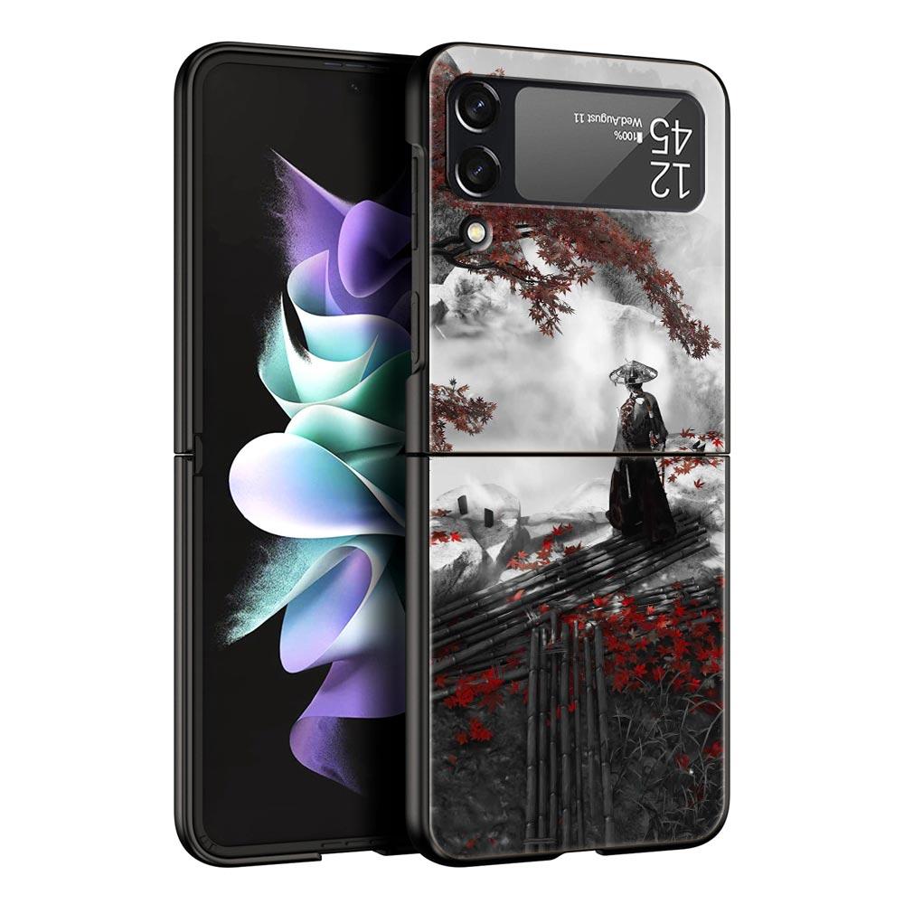 Japanese Bushido Samurai Phone Case for Samsung Galaxy Z Flip 3 4 5 Shell For Samsung Z Flip3 Flip4 Hard PC Fundas Bumper Cover