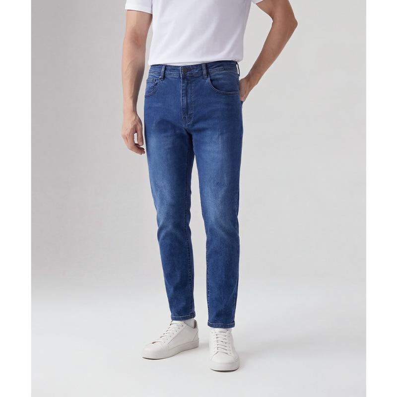 Jeans Summer New Trend High-End Jeans Men Elastic Slim-Fitting Trousers Men XS темно-синий