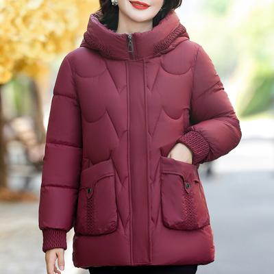 Plus Größe XL-5XL Frauen mittleren Alters Wintermäntel mit Kapuze kurze Parkas elegante lose dicke warme Oberbekleidung Lady Jacken