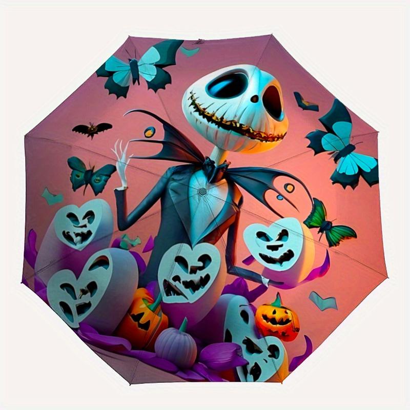 1pc Butterfly Pumpkin Jack Halloween Theme Automatic Opening and Closing Umbrella, Lightweight 3-Fold, With Cute Cartoon Characters, Suitabl