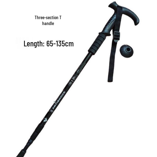 3-Section Aluminum T-Handle Trekking Pole: Portable Hiking & Climbing Stick 65-135cm