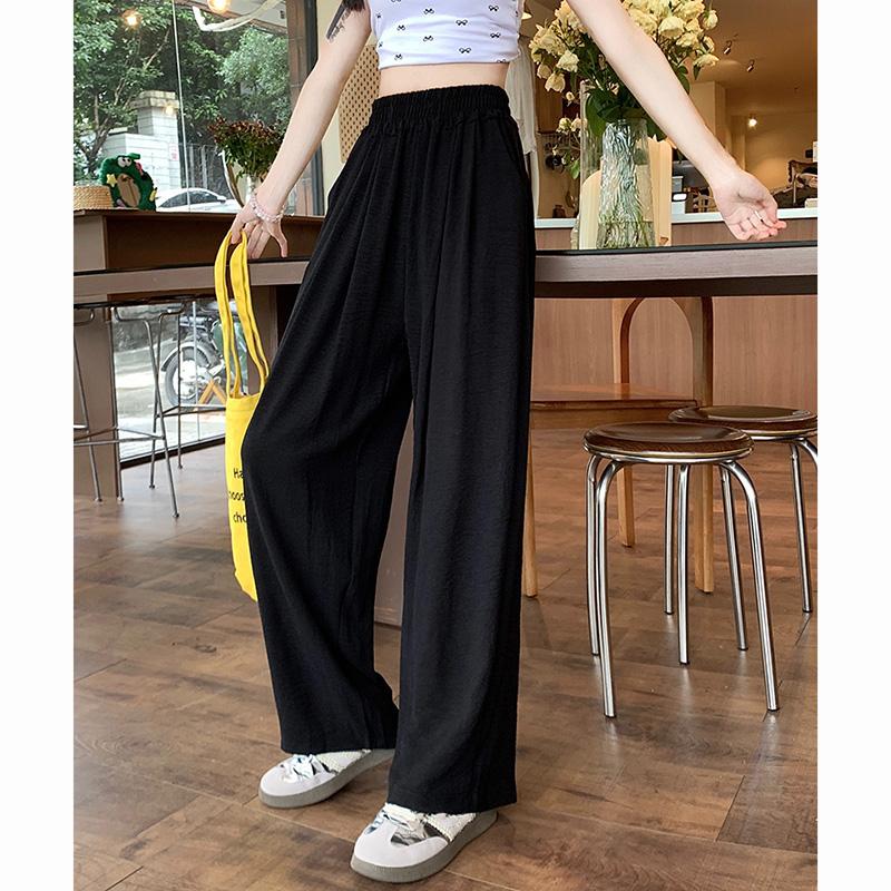 Sommer Damen Süß Bunt Eis Seide Hosen Dame Baggy Vielseitig Elastisch Gerade Beine Hosen Weiblich Weite Beine Hohe Taille Hosen