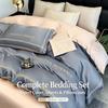 Luxe Geborduurde Gewassen Katoenen Beddengoed Set Effen Kleur Plat Laken Dekbedovertrek Set