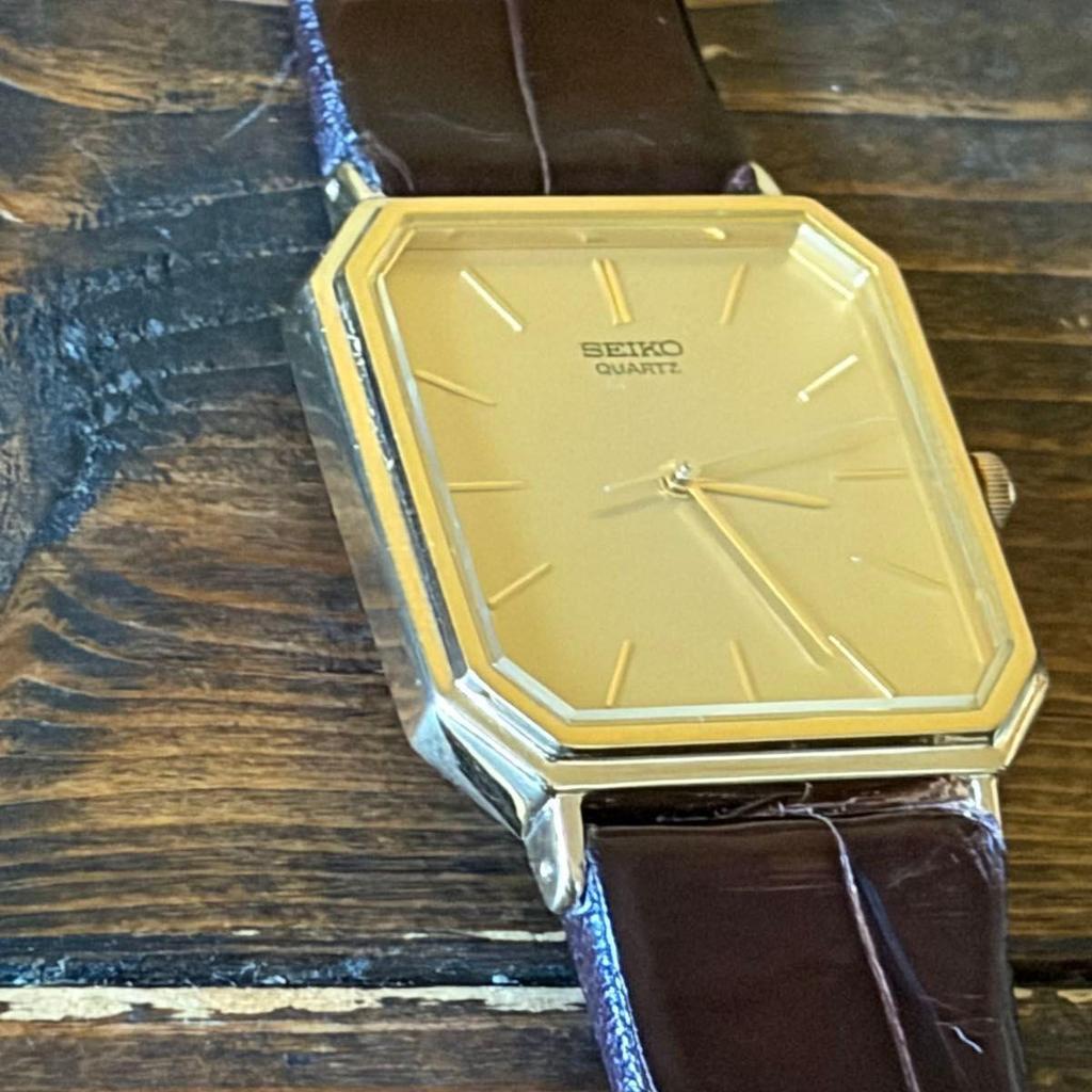 Used SEIKO Working Seiko Quartz Men's Watch Gold Dial Octagon Case