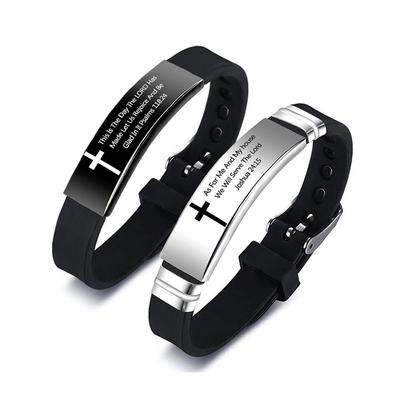 Fashion Christian Bible Stainless Steel Bracelet Bangle Engraved Cross Scripture Psalm Couple Bracelets Religious Jewelry for Men and Women